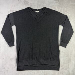 Cupio Women’s Dark Gray Ribbed V-Neck Long Sleeve Tunic Top Size M